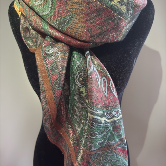 NEW Shimmery Multicolor Paisley Scarf 48X48 Absolutely Beautiful NEW. ELEGANT - Picture 4 of 11